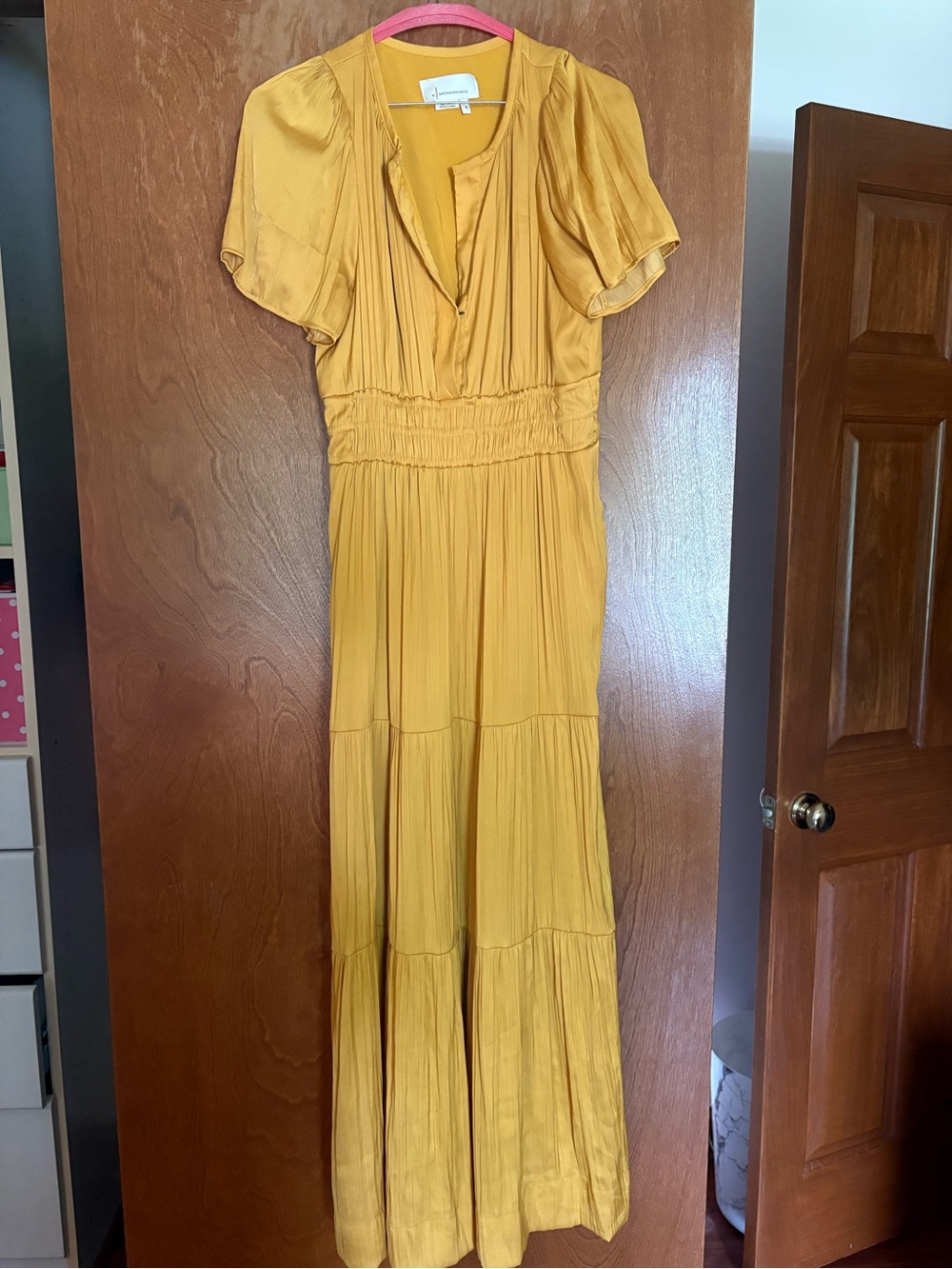 Anthropologie Mustard Yellow Tiered Maxi Dress